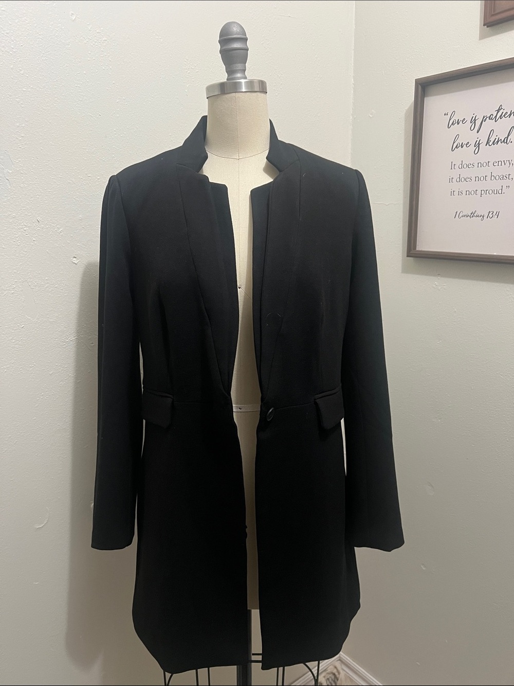 Philosophy Black Open-Front Long Blazer